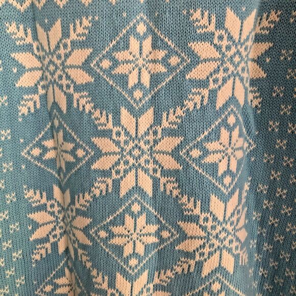 LL Bean Nordic Cardigan Sweater Womens Sz M Blue Fair Isle Heavy Cotton Zip Up - Picture 8 of 14